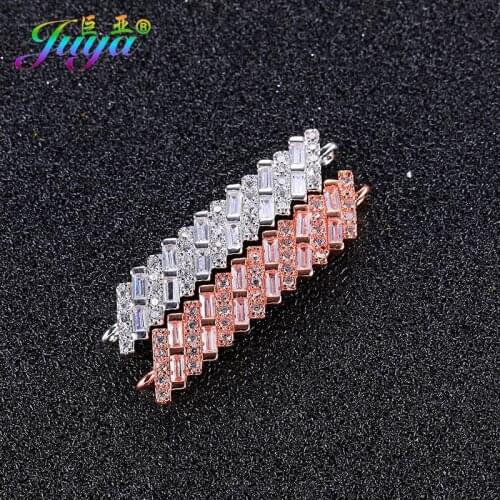 Cubic Zirconia Jewelry Components Gold/Rose Gold Copper Long Charm Connectors Accessories For Women Bracelet Necklace DIY Making
