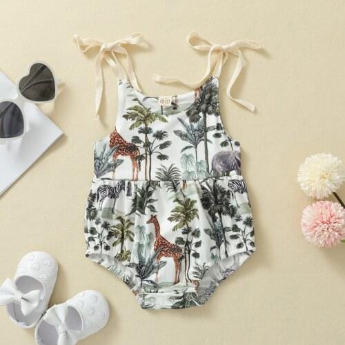 Summer Baby Forest Animal Print Bodysuit Girls Sleeveless O-neck Short Sling Romper Jumpsuit