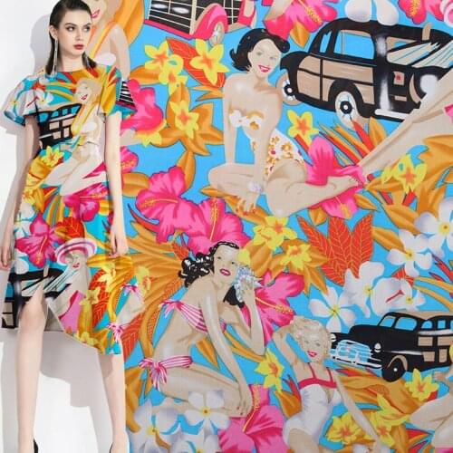 PearlSilk Store fabrics Silk Crepe de Chine 100% Silk bikini girl atmospheric print summer dress fabric Free shipping