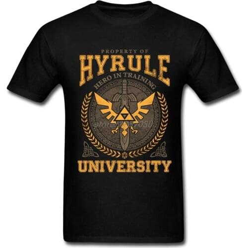High Quality O-Neck Teenage Hyrule University T Shirt Styles Cheap Men Natural Cotton Tshirt