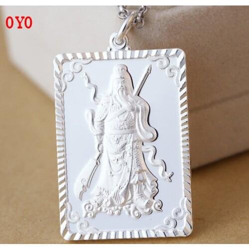 High-end 999 sterling silver mens domineering Guan Gong pure silver pendant