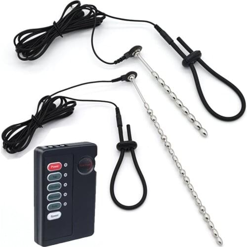 Male Penis Electric Plug Metal Urethra Plug Beads Cock Pin Rod Electro Shock Penis Ring Dick Massager Tool Sex Toys for Men