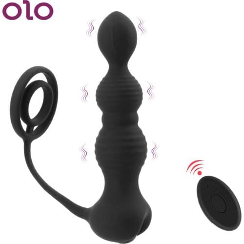 OLO 10 Mode Delay Ejaculation Anal Vibrator Prostate Massage Sex Toys for Men Women Sex Product Butt Plug Double Ring Pull Beads