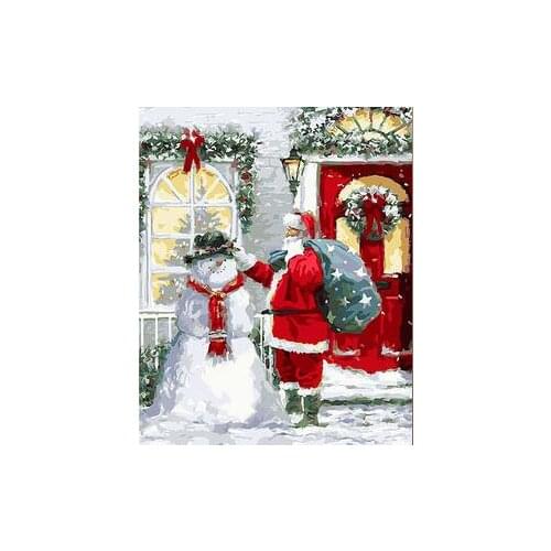 Santa Claus and Snowman coloring by numbers on canvas wall pictures for living room home decor