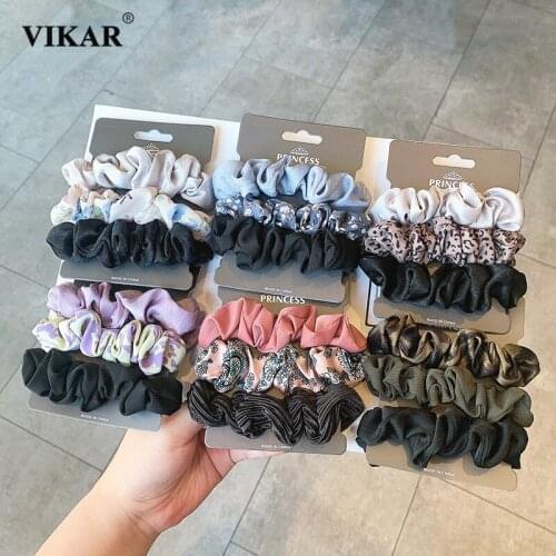 3Pcs/Set Elegant Floral Scrunchie Elastic Hair Ties Gilrs Ponytail Holder Headband Scrunchies For Women Fashion Hair Accessorie