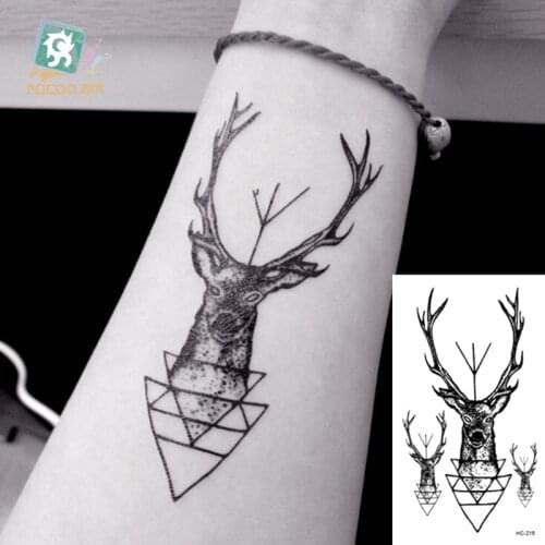 Rocooart 1 pcs Deer Temporary Tattoo Sticker for Men Fashion Body Art Kids Darkly Design Hand Fake Tatoo Small size 10.5X6cm