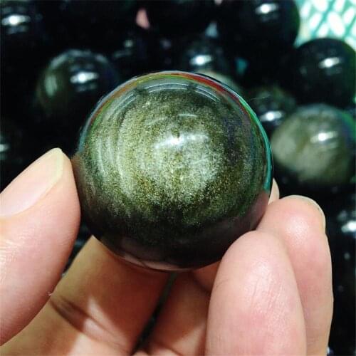 Natural Golden Obsidian Stone Ball Golden Balck Obsidian Crystal Sphere Ball Healing Home Decor DIY Necklace Materials NEW