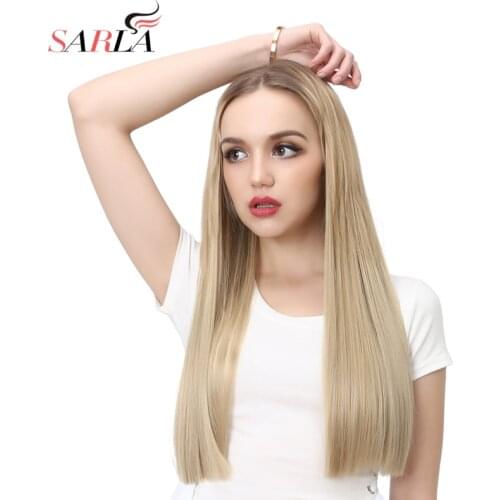 SARLA 24'' 60cm Long Straight Blonde U Part Half Wig Synthetic Wigs Hair Extension Clip in For Women Head Friend Fiber