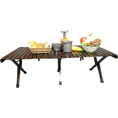 Folding egg roll camping table portable family trip solid wood table outdoor picnic barbecue Camping Self-driving Car Folding