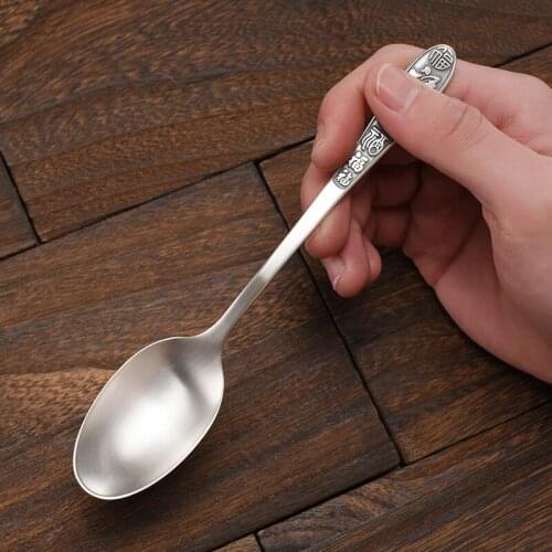 SILVERWARE WARE S999 Sterling Silver Tableware Soup Spoon for Baby Demitasse Bucket Kitchenware