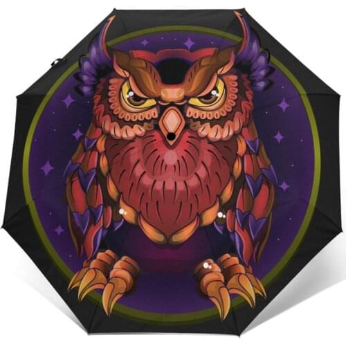 Wind Resistant Folding Automatic Umbrella Women Auto Owl Windproof Umbrellas Rain For Men Parasol