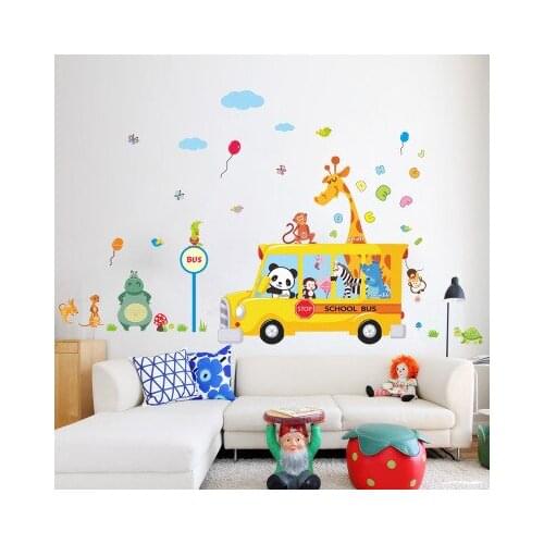DIY Carton Animal Bus Vinyl Wall Syickers Home Decals Kids Rooms Wall Decor Nursery Decoration Wall Art Adesivo De Parede