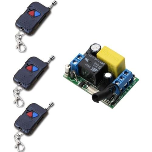 High Quality AC 220V 1CH 10A Relay RF Wireless Remote Control Switch 1pcs Receiver +3pcs Transmitters with 2Buttons 315Mhz