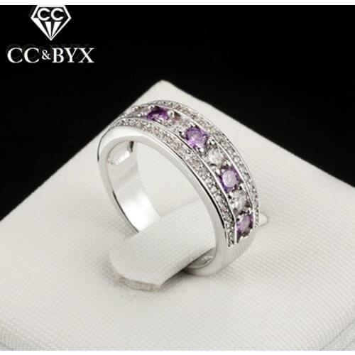 CC Jewelry Fashion Rings For Women Jewelry Luxury Purple/Pink Stone Cincin Wanita Bride Wedding Engagement Ring Anillo CC1178