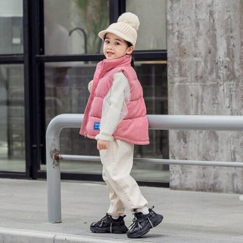 2021 autumn and winter new childrens Vest Boys' and girls' down cotton outer vest solid color thickened warm vest coat