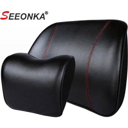 1 Set Leather Luxury Business Car Seat Cushion Back Support Seat Headrest Pillow Auto Pillow Interior Memory Foam Seat Support