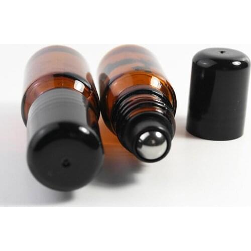10ml Refillable Thick Amber Bottles Mini Roll on Glass Packaging Bottle with Stainless Steel Roller Ball Wholesale LX5926