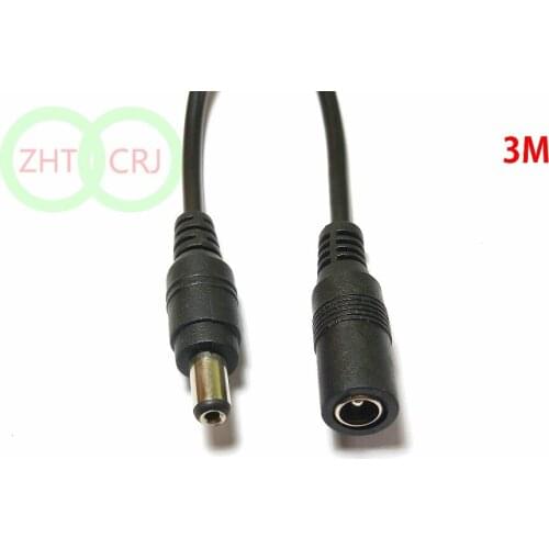 10PCS DC 5A 12V 5.5X2.1 Female TO 5.5X2.1MM Male Power Adapter 22AWG CABLE 3M New