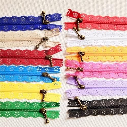 10pcs mix Quality Novelty Length 40cm 16 inch DIY Nylon Coil Flower Zipper Lace Zippers for DIY Sewing Tailor Craft Bed Bag