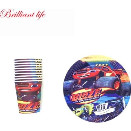 20pcs Blaze And The Monster Machines Theme Birthday Party Decorations Supplies Plates Cups Cars Baby Shower Disposable Tableware