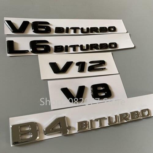 Letter Emblem for Mercedes Benz V8 V12 V6BITURBO L6BITURBO B4BITURBO Car Styling Trunk Badge Double Turbo Sticker Chrome Black