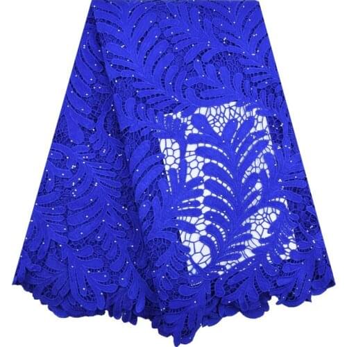 2019 African Blue Lace Fabric Water Soluble Milk Silk Lace High Quality Nigerian Guipure Cord Lace Fabric For Wedding Sew S1743