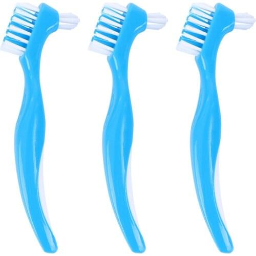 3PCS Denture Toothbrush Double Brush Head Denture Care Toothbrush Denture Care Brush Anti-slip Handle Denture Cleaning Brush Por