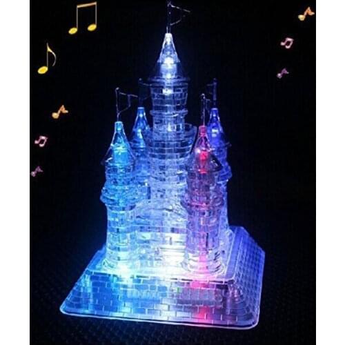 Crystal Puzzle DIY Beautiful Castle Building 3D Jigsaw Assembled Puzzles with Musical & Flashing Light Intelligence Toy Kid Gift