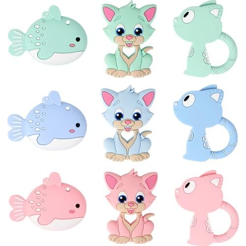 TYRY.HU 5pc BPA Free Silicone Teethers Panda Whale Fish Rodent DIY Teething Necklace Baby Shower Gifts Animals Teether Necklace