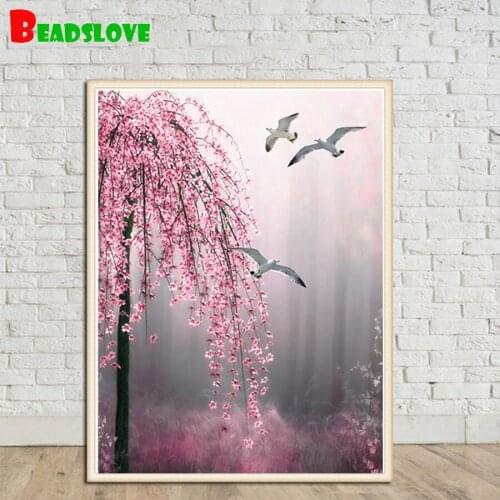 5d Diamond painting full Square Round Drill Cherry blossom lake tree flower landscape diamond mosaic diamond embroidery icon