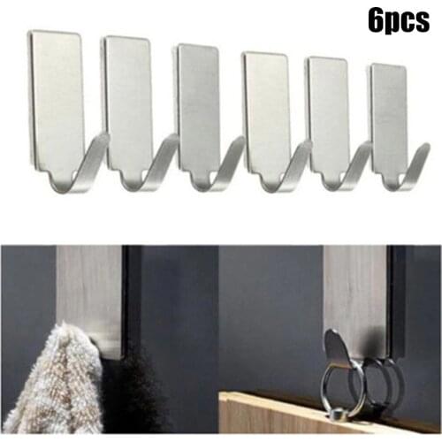 6x Stainless Steel Adhesive Hats Coats Stick Door Wall Hanger Holder Hook Easy Handling Without Drilling Screwing