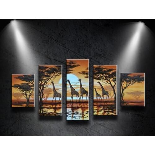 High Q Abstract Oil Painting 5pcs/Set On Canvas Animal Giraffe Landscape Art Modern Wall Picture For Living Room Home Decoration