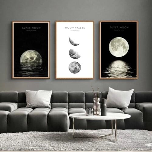 Abstract Minimalist Black and White Canvas Wall Art Birth on The Sea Moon Phase Decor Posters Prints Nordic Picture Modern Paint