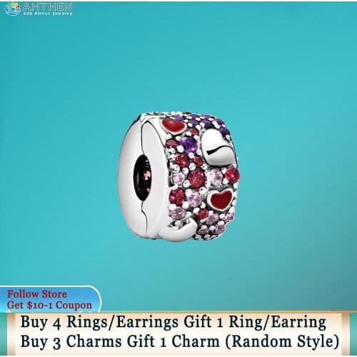 Ahthen 925 Sterling Silver Beads Asymmetric Hearts Of Love Clip Charms fit Original Pandora Bracelets Women DIY Jewelry Making