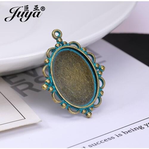 JUYA Hollow Cabochon Cameo Base Setting for DIY Jewelry Making 10pcs 18x25mm Ancient Bronze Oval Necklace Pendant Setting AD0138
