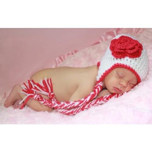 Free shipping, Girl Baby Children Handmade Crochet Knitting elves Hat Beanie with red Flower
