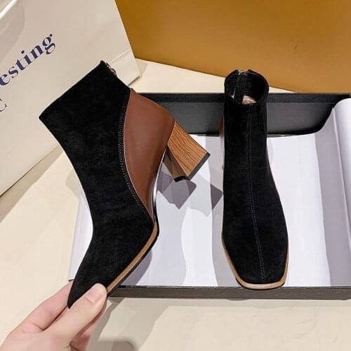 European and American Pointed High-Heel Ankle Boots Fashion Wild Square Heel Short Boots High Heels Simple Comfort Womens Boots