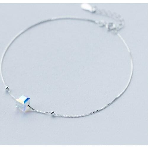 100% Real 925 Sterling Silver Cube Beads Anklets Fashion Summer Ankle Bracelets for Women Girls Simple Foot Chains for Birthday