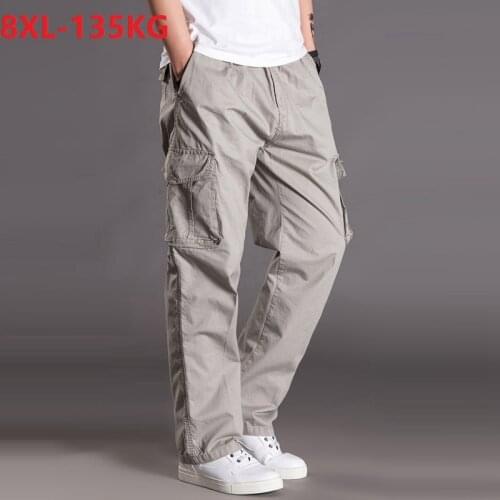 Autumn winter Men cargo pants thick plus size safari style pocket pants 6XL 7XL 8XL out door straight pants loose army green 48