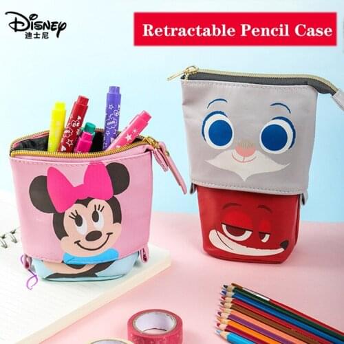 Disney Cartoon Large Capacity Retractable Pencil Case Cute Mickey Tsum Tsum Princess Student Stationery Storage Bag Pencil Case