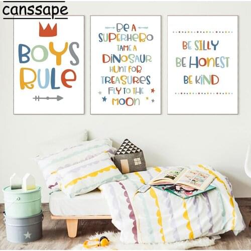 Children Rule Quotes Canvas Print Colourful Nursery Wall Art Painting Baby Poster Nordic Posters And Prints Kids Room Decor