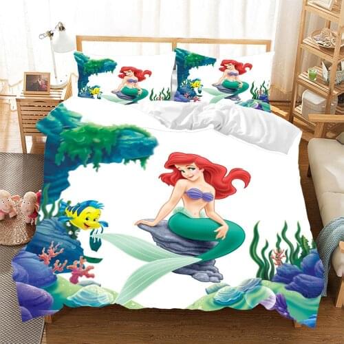 Disney Ariel Mermaid Tail Bedding Set Cartoon Pattern 3D Printed Duvet Cover Set Twin Full Queen King Size Dropshipping