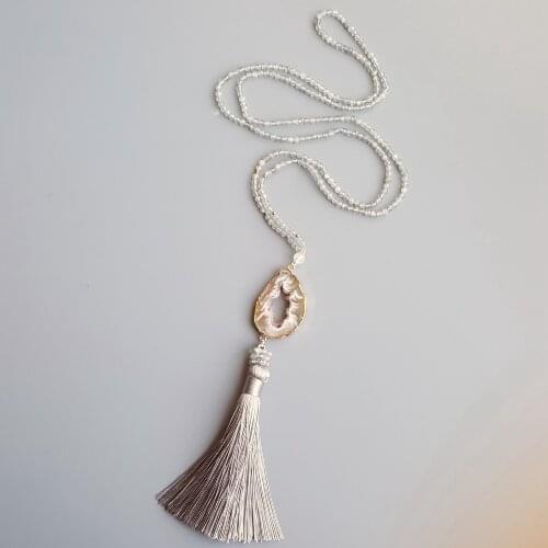 Lii Ji Natural Labradorite Moonstone Crystal Agate Long Tassel Long Necklace 82cm Delicate Jewelry