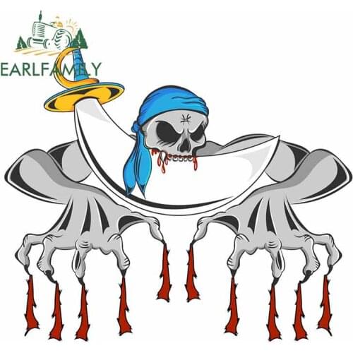 EARLFAMILY 13cm x 11.3cm Pirate Skull Car Decal Personality Creative Car Stickers Tear The Climbing Car Shape 3D Car Styling
