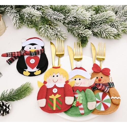 Elves gingerbread Man Christmas New Year Pocket Fork Knife Cutlery Holder Bag Home Party Table Dinner Decoration Tableware