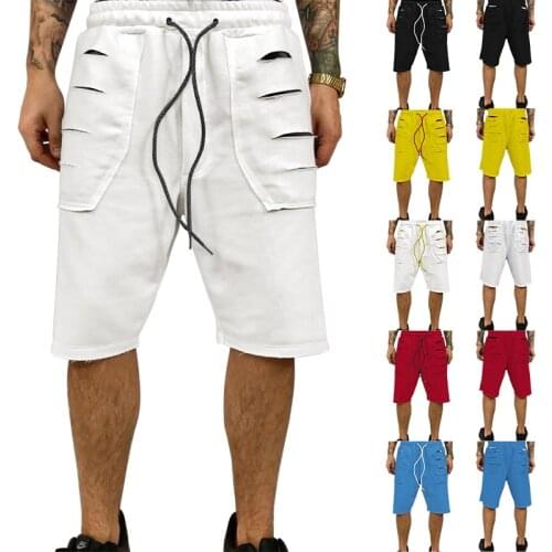 European And American Summer Sports Mens Loose Hole Shorts Straight Drawstring Running Training Basketball Five-Point Pants