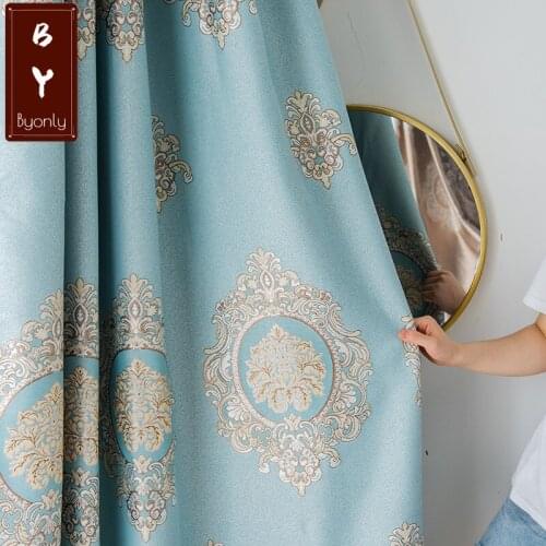 European Luxury Embroidery Geometry Curtains for Living Room Blackout Vintage Jacquard Window Drapes for Bedroom