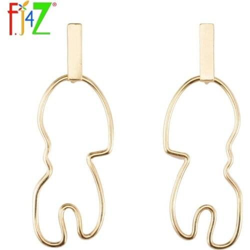 F.J4Z Brand New Hot Trendy Ladies Party Show Drop Earrings Funny Quality Geometric Hollow Golden Earrings For Women