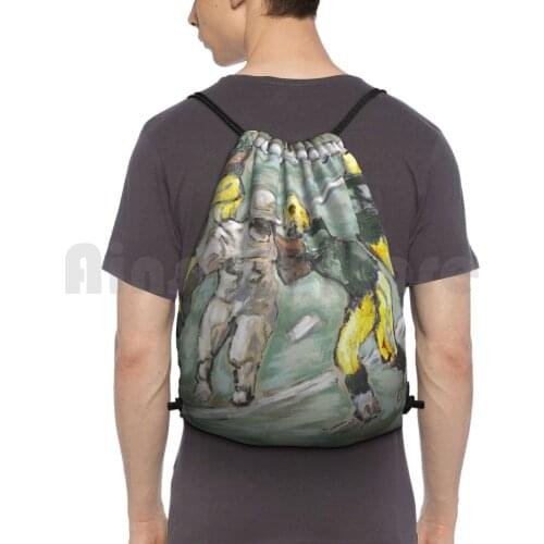 American Football Player Blocking Backpack Drawstring Bags Gym Bag Waterproof Sports Football Green Bay Sports Art