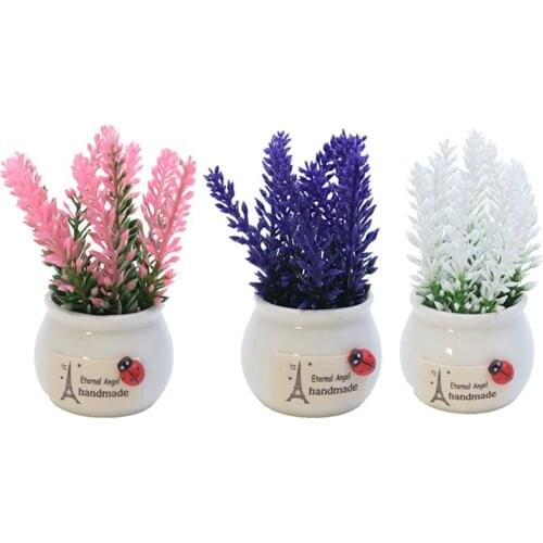 Artificial Plant Fake Lavender Flower Mini Bonsai Vase Ornament Decoration Flower Green Plant Vase Home Decoration